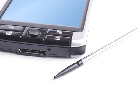 gray PDA with black butons on white background (isolated)の写真素材