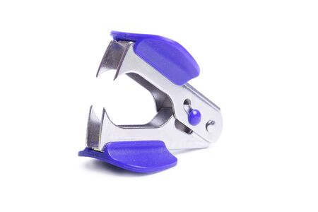blue stapler on white background (close up)の写真素材