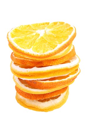 stack of dried fruit on white background (isolated)の写真素材