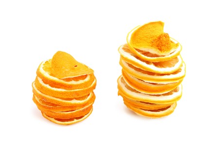 stack of dried fruit on white bacground の写真素材