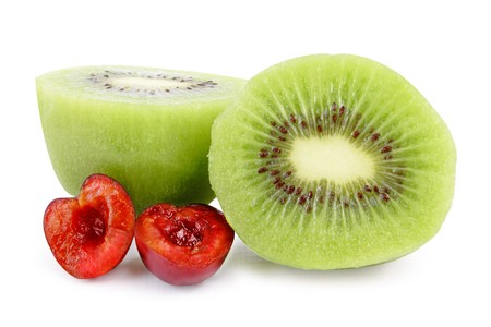 Ripe kiwi on white backgroundの写真素材