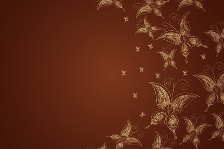 Pattern with butterfly on brown background (illustration)のイラスト素材