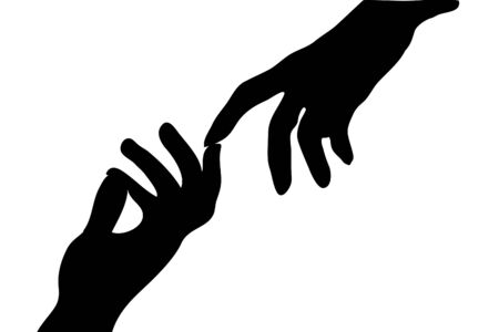 black silhouette of stretch man hand to woman handのイラスト素材