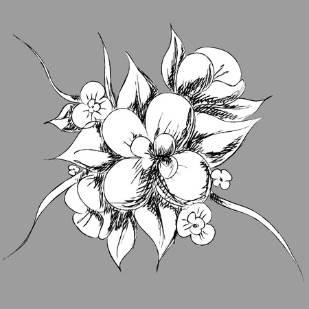 Beautiful flowers on light gray background (illustration)のイラスト素材