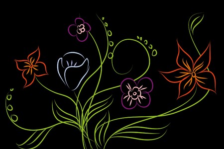 Beautiful  flowers on black background (illustration)のイラスト素材