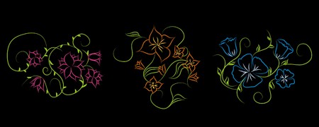 Beautiful  flowers on black background (illustration)のイラスト素材