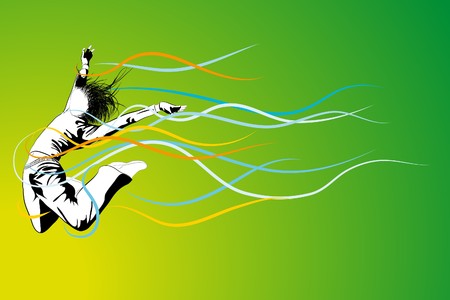 girl jumping on green background ( illustration)のイラスト素材