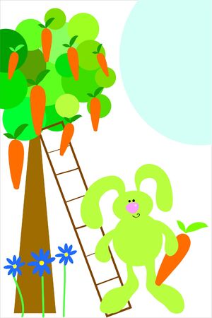 green rabbit and carrot tree :) (sunny day)のイラスト素材