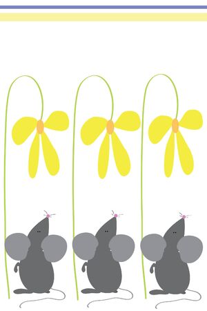 cute mouse with flowers on white backgroundのイラスト素材