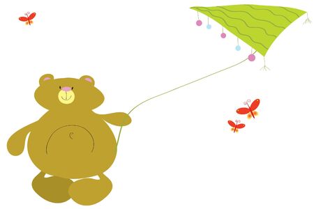 funny recreation bear with green fly kiteのイラスト素材