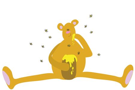 funny pretty bear eat tasty gold honeyのイラスト素材