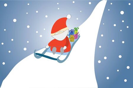 funny santa claus in sledge with presentsのイラスト素材