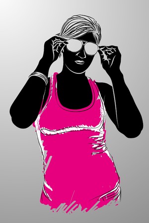 Girl in Sunglasses on gray backgroundのイラスト素材