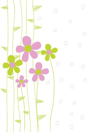 beautiful green and pink flowers on white backgroundのイラスト素材