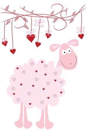 beautiful love fun sheep under heart treeのイラスト素材