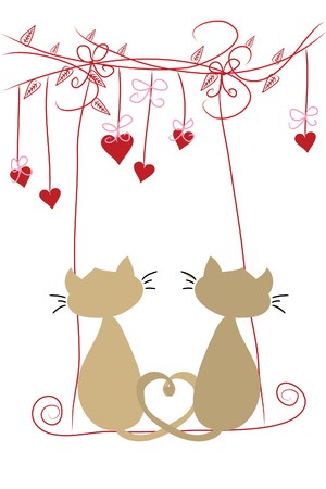 two beautiful funny love cats on swingのイラスト素材