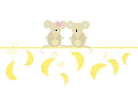 two sit love cute mouse with cheeseのイラスト素材