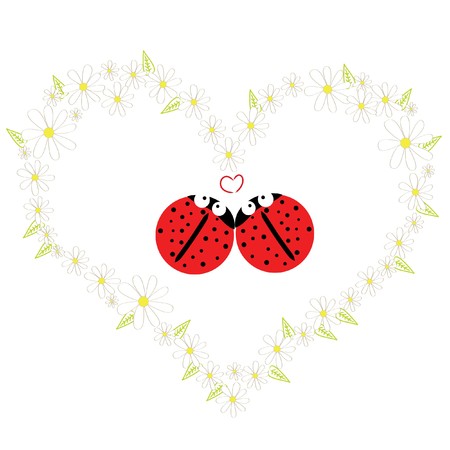 two beautiful red ladybird in daisy heart のイラスト素材
