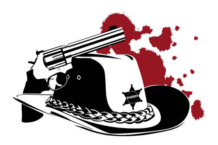 cowboy background (revolver and hat on white)のイラスト素材
