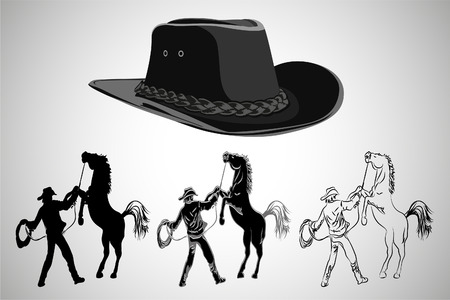 Cowboy illustration on gray background (horse and man)のイラスト素材
