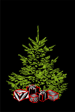 Beautiful xmas illustration on black backgroundのイラスト素材