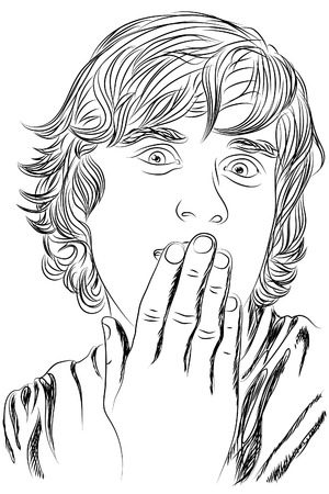 Young beautiful man close her mouth with handsのイラスト素材