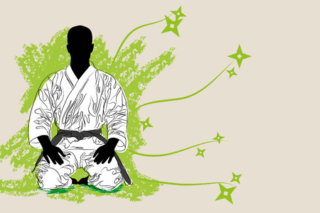 vectro Karate man on brown background (illustration)のイラスト素材