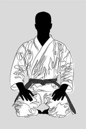 vectro Karate man on gray background (illustration)のイラスト素材