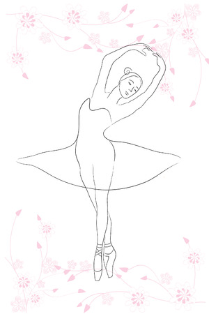 contour of beautiful flexible ballerina around flowersのイラスト素材
