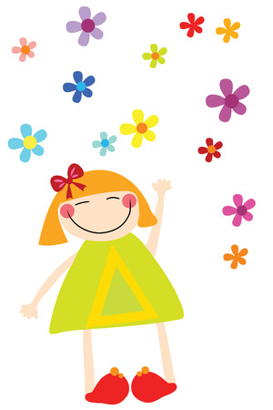 funny happy smiling redhead girl with flowerのイラスト素材