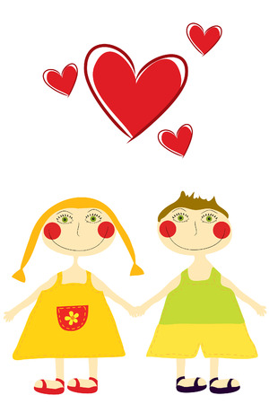 love funny boy and girl with heartのイラスト素材