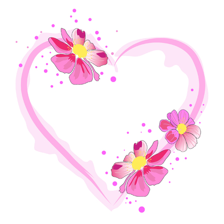 beautiful heart and pink watercolor blossom flowerのイラスト素材