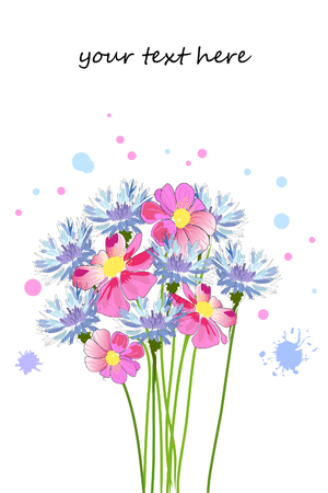 beautiful bouquet of cornflower and pink flowersのイラスト素材