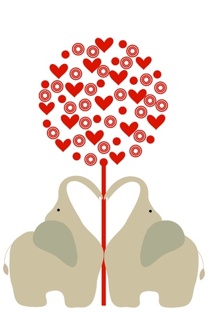 two elephant under heart treeのイラスト素材