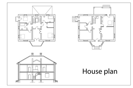 vector House Plans. black outlines on white backgroundのイラスト素材