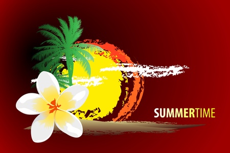 Tropical abstract background (palm, flower, sun) illustrationのイラスト素材