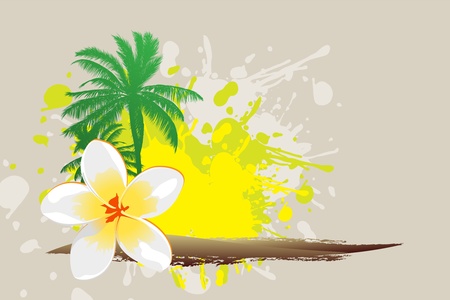 Tropical abstract background (palm, flower, sun) illustrationのイラスト素材