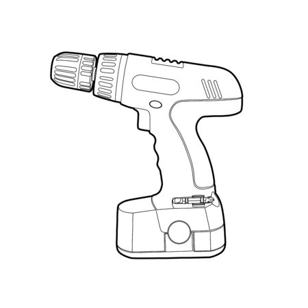 vector blsck outline cordless drill on whiteのイラスト素材