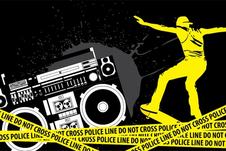 illustration (urban elements on black background)のイラスト素材