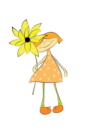 Cute girl with flower on white backgroundのイラスト素材