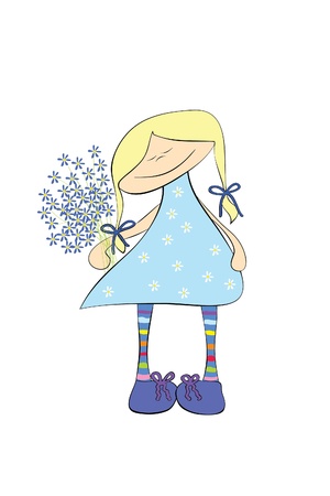 Cute girl with flower on white backgroundのイラスト素材