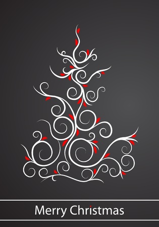 Postcard with christmas tree on black backgroundのイラスト素材