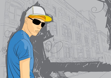  illustration of man on gray background backgroundのイラスト素材