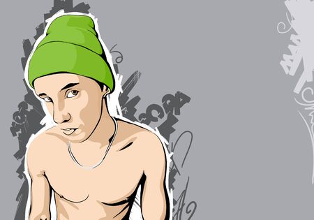  illustration of man on gray background backgroundのイラスト素材