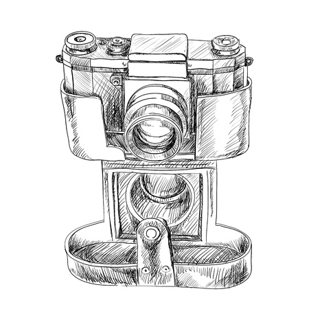 Sketch of old camera on white backgroundのイラスト素材