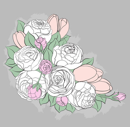 Bright floral background with peoniesのイラスト素材