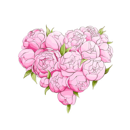 Bright peonies heart on whiteのイラスト素材