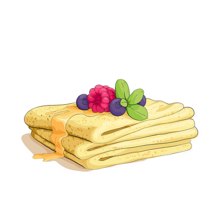 pancake stack with berries on whiteのイラスト素材