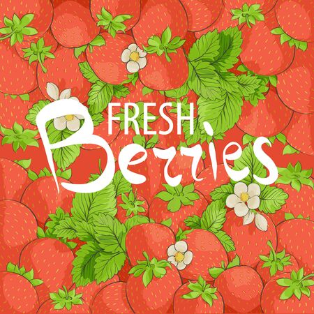 A lot of strawberries with fresh wordsのイラスト素材