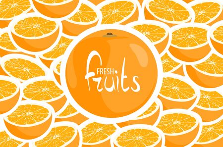 Big orange on a background of ripe oranges with a place for an inscriptionのイラスト素材